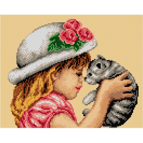 243014 Момиченце с коте - ЩАМПА 11ct - ДО ИЗЧЕРПВАНЕ!