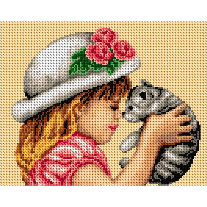 243014 Момиченце с коте - ЩАМПА 11ct - ДО ИЗЧЕРПВАНЕ!