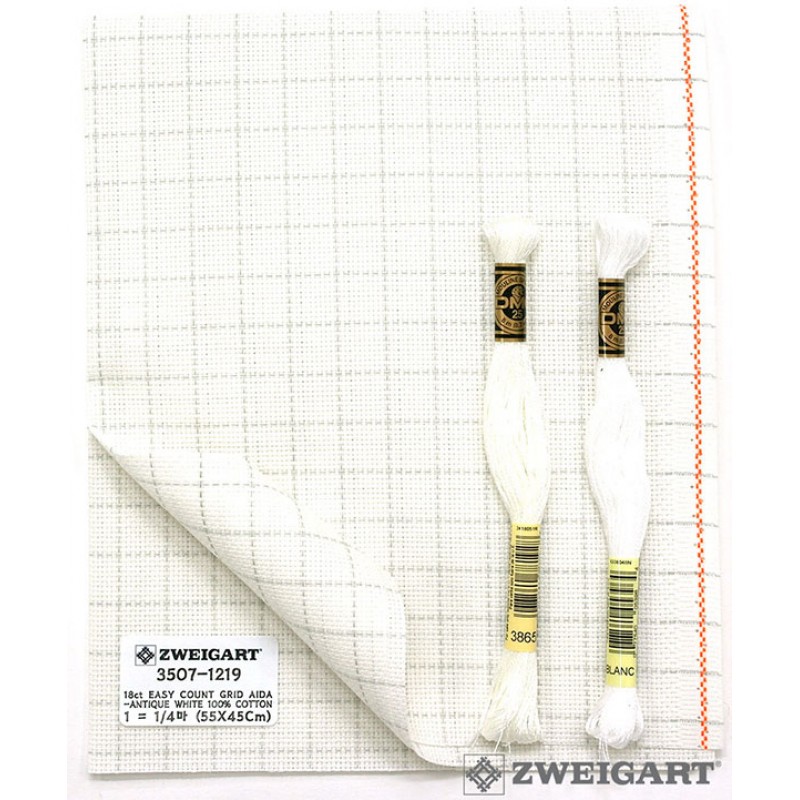 Easy count Aida Zweigart 18ct, бяло - 3507-1219